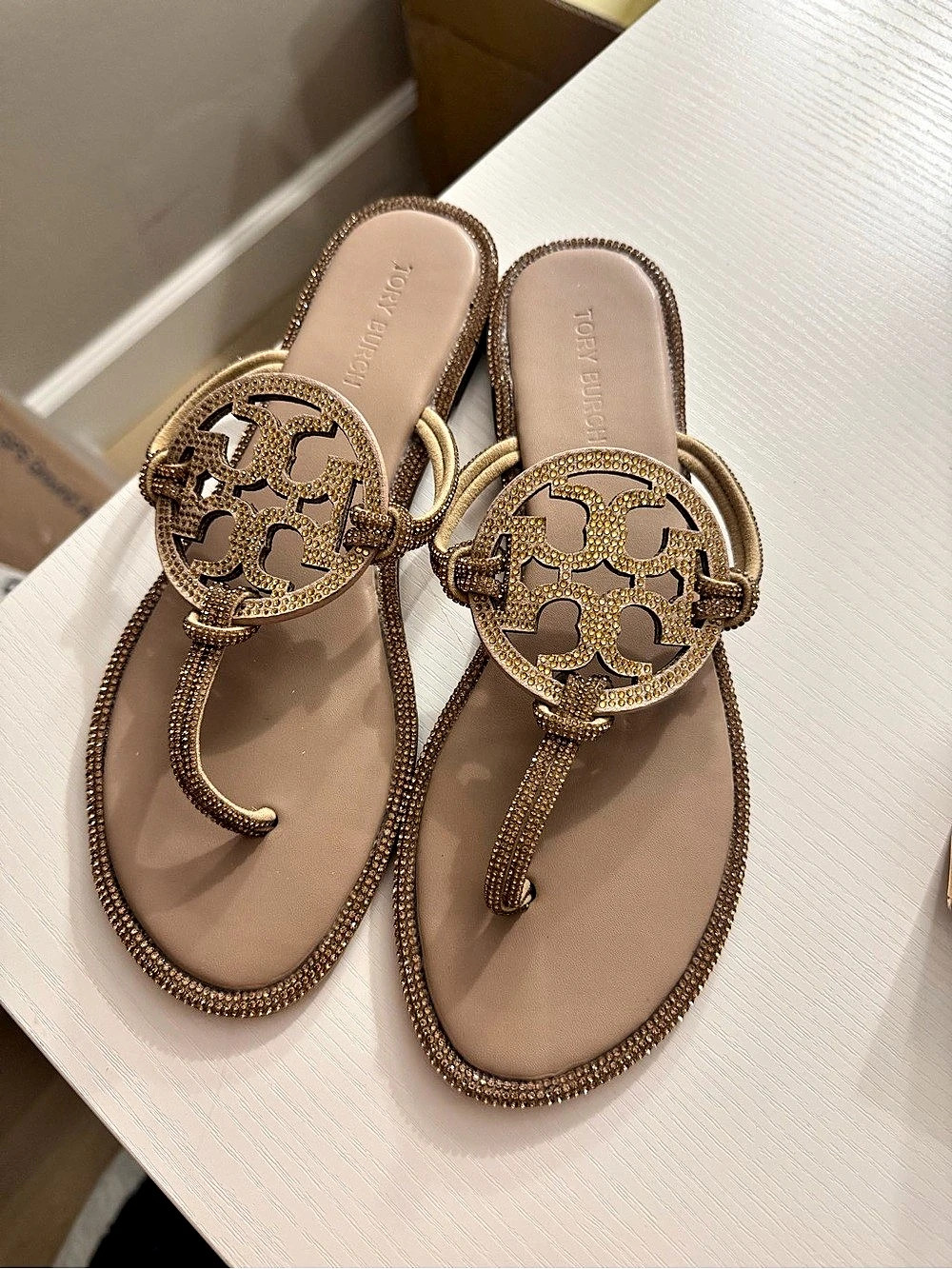 Tory Burch Miller Crystal Knotted Sandal Brown Sandals